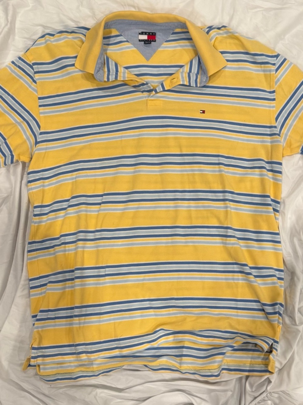 Tommy Hilfiger Yellow, Light Blue & White Striped Polo Shirt